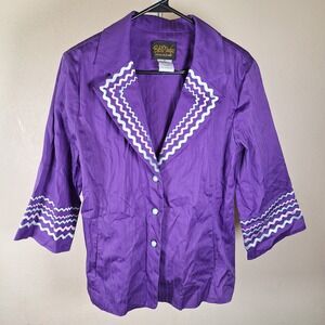Bob Mackie Wearable Art Purple Rick Rack Embellished Funky Structured Blazer Med